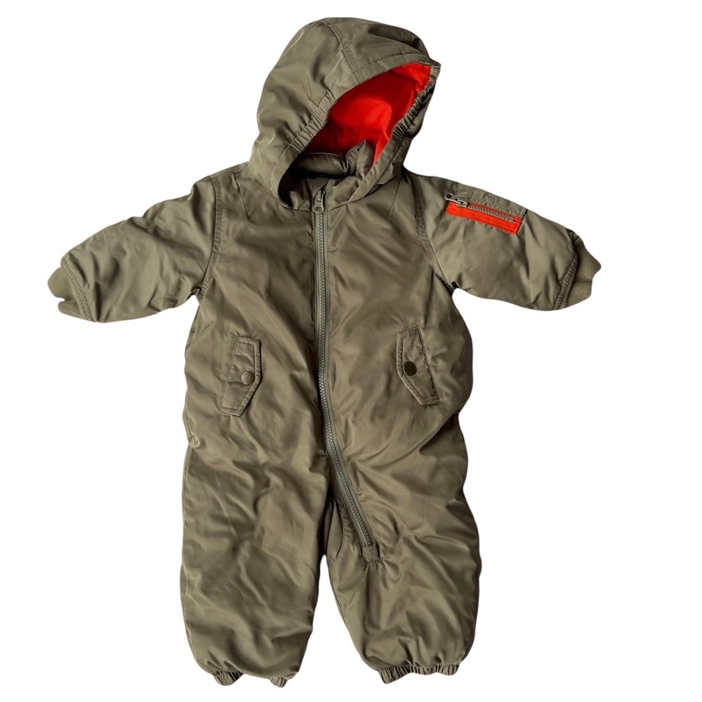 Baby Gap Snowsuit Olive Green Hooded Winter One Piece Outfit Like New 6-12 M